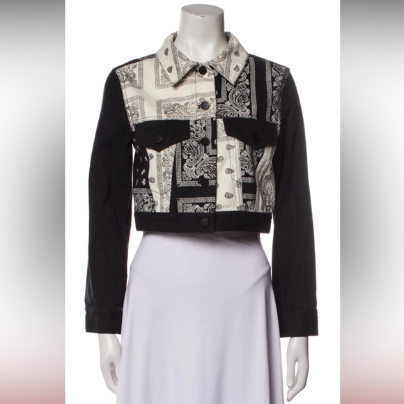 Alice + Olivia Paisley printed Cropped Denim Jacket - Picture 1 of 9